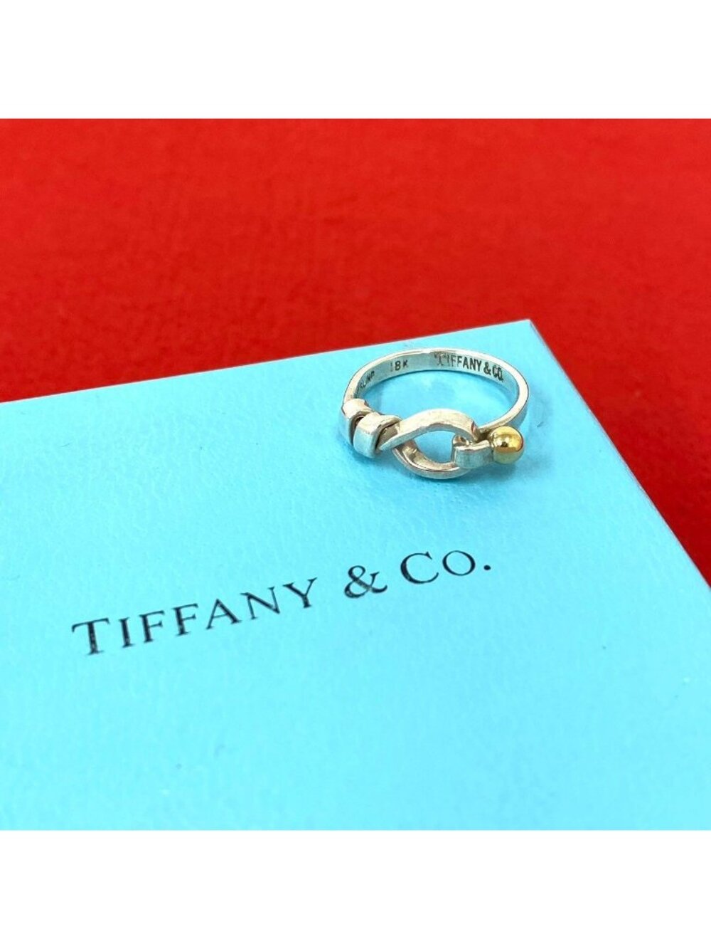 Tiffany & Co Hook & Eye Love Knot Ring Silver Yellow Gold